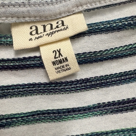 A.N.A women’s‎ Striped Tank top white Blue Green purple  2X peplum NWT - Picture 3 of 5